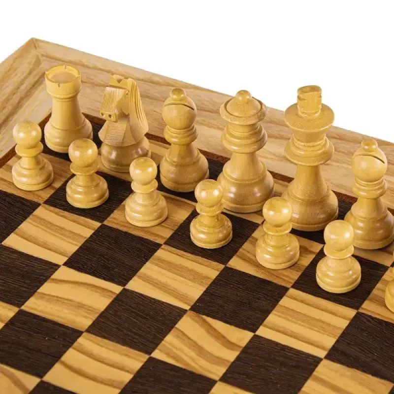 SW43B40H шахматы Manopoulos Olive Burl Chessboard 40cm with Staunton Chessmen