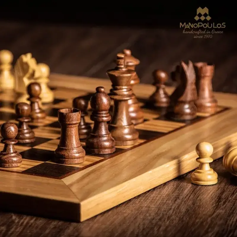 SW43B40H шахматы Manopoulos Olive Burl Chessboard 40cm with Staunton Chessmen