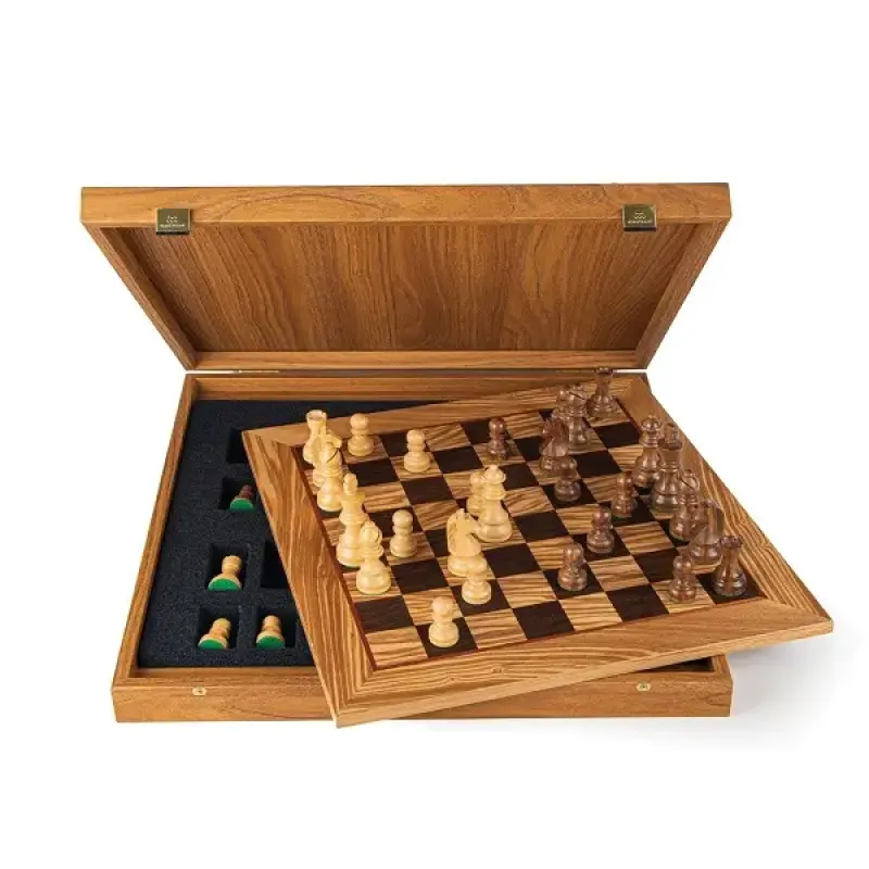 SW43B40H шахматы Manopoulos Olive Burl Chessboard 40cm with Staunton Chessmen