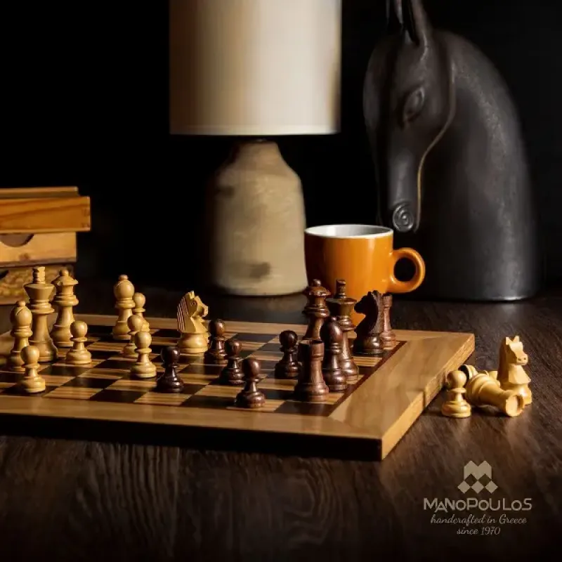 SW43B40H шахматы Manopoulos Olive Burl Chessboard 40cm with Staunton Chessmen
