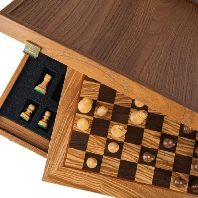 SW43B40H шахматы Manopoulos Olive Burl Chessboard 40cm with Staunton Chessmen