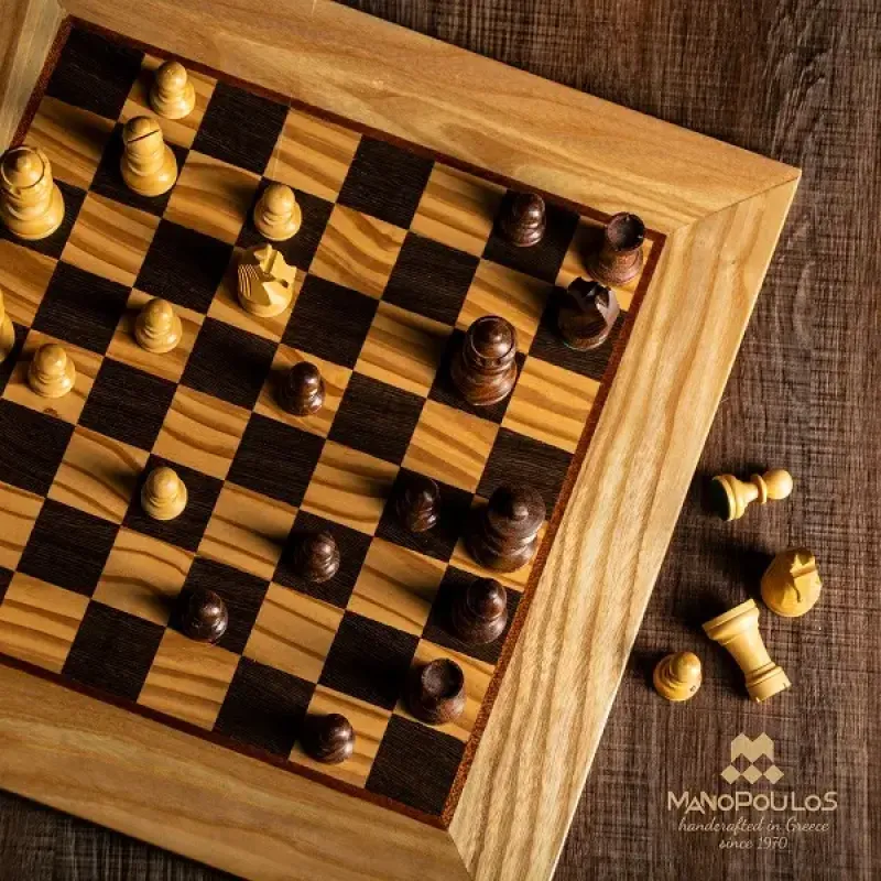 SW43B40H шахматы Manopoulos Olive Burl Chessboard 40cm with Staunton Chessmen
