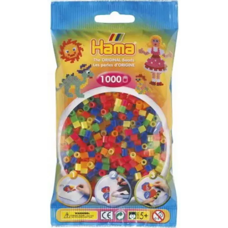Термомозаїка HAMA Набір кольорових намистин MIDI 5+, 1000шт, 6 неонових кольорів