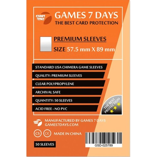 Протектори Протектори для карт Games7Days (57,5 х 89 мм, Standard USA Chimera, 50 шт.) (PREMIUM)