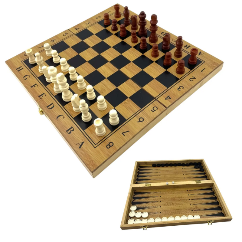 Настольная игра Нарды с шахматами и шашками из бамбука (38,7×38,7×2,3 см)