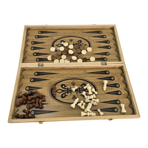Настільна гра Нарди з шахами і шашками бамбукові (48х48х1,9 см)