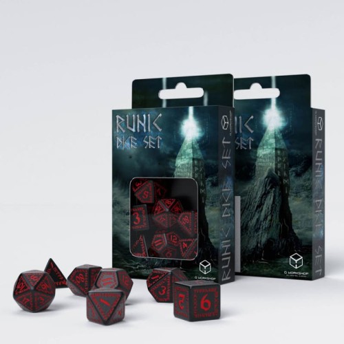 Кубики (дайси) Набір кубиків Runic Black & red Dice Set (7)