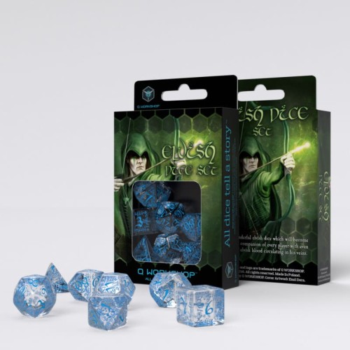 Кубики (дайси) Набір кубиків Elvish Translucent & blue Dice Set (7)