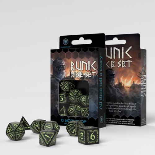 Кубики (дайси) Набір кубиків Runic Black & glow-in-the-dark Dice Set (7)