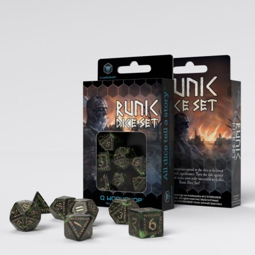 Кубики (дайси) Набір кубиків Runic Bottle-green & gold Dice Set