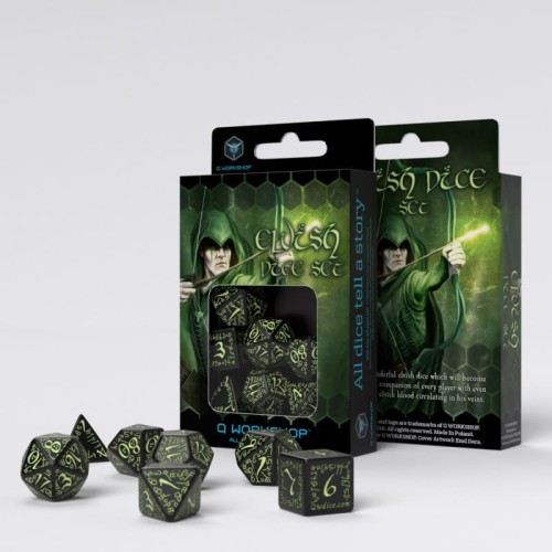 Кубики (дайси) Набір кубиків Elvish Black & glow-in-the-dark Dice Set (7)