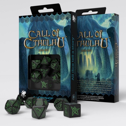 Кубики (дайси) Набір кубиків Call of Cthulhu Black & green Dice Set (7)