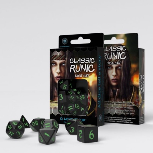 Кубики (дайси) Набір кубиків Classic Runic Black & green Dice Set (7)