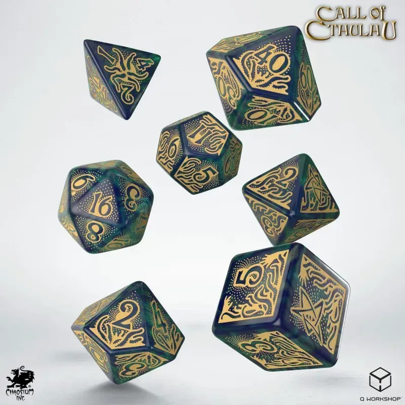 Набор кубиков Call of Cthulhu 7th Edition Blue-green & Gold Dice Set