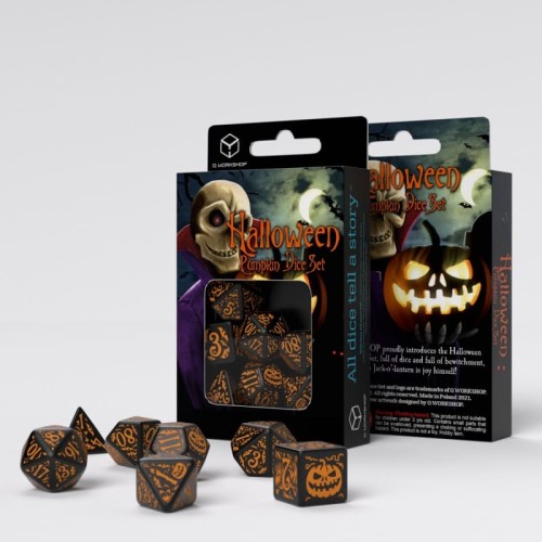 Кубики (дайси) Набір кубиків Halloween Pumpkin Black & orange Dice Set (7)