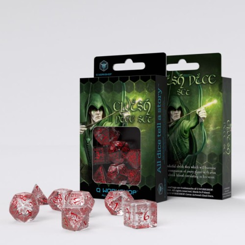 Кубики (дайси) Набір кубиків Elvish Translucent & red Dice Set (7)