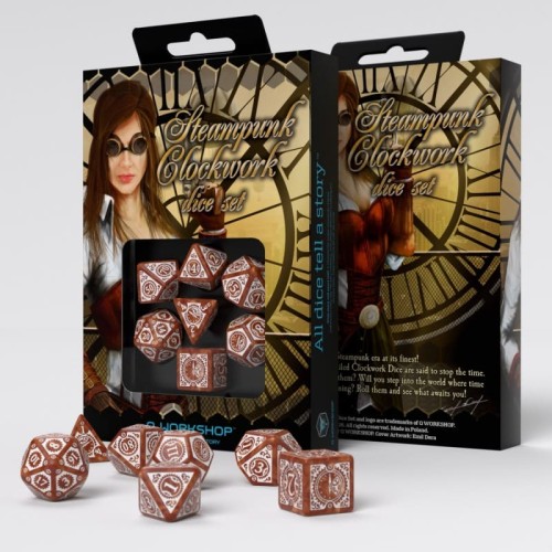 Кубики (дайси) Набір кубиків Steampunk Clockwork Caramel & white Dice Set (7)