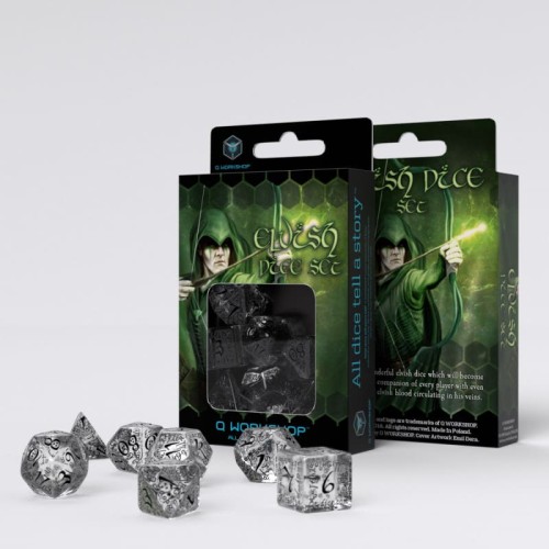 Кубики (дайси) Набір кубиків Elvish Translucent & black Dice Set (7)