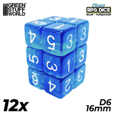 Игровые кубики Green Stuff World Dice D6 16 мм, цвет BLUE Marble (12 шт.)