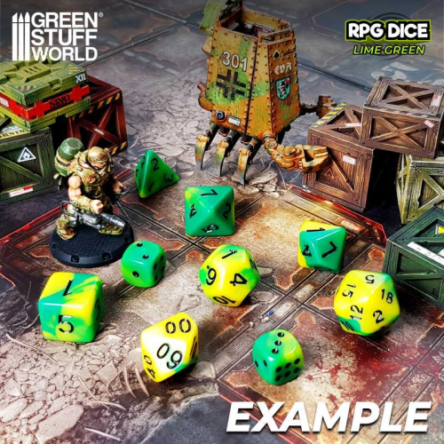 Игровые кубики GSW Dice MIX 16 мм, цвет LIME GREEN, мраморные, 7 шт.