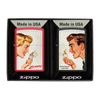 Зажигалки бензиновые набор ZIPPO Red Matte и Black Matte Vintage Ad Lighter Set, красная, черная (46295)