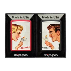 Зажигалки бензиновые набор ZIPPO Red Matte и Black Matte Vintage Ad Lighter Set, красная, черная (46295)