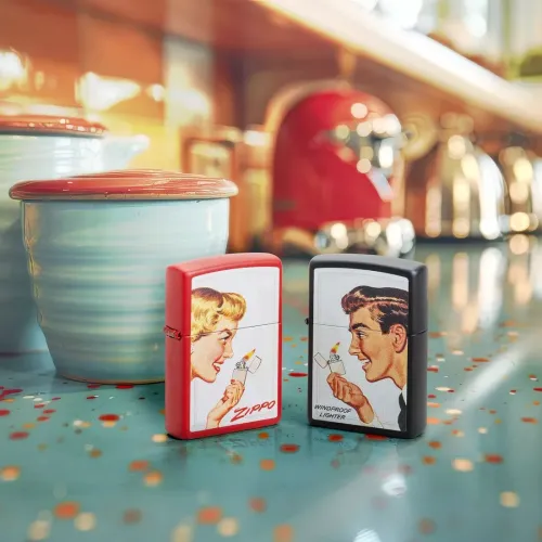 Зажигалки бензиновые набор ZIPPO Red Matte и Black Matte Vintage Ad Lighter Set, красная, черная (46295)