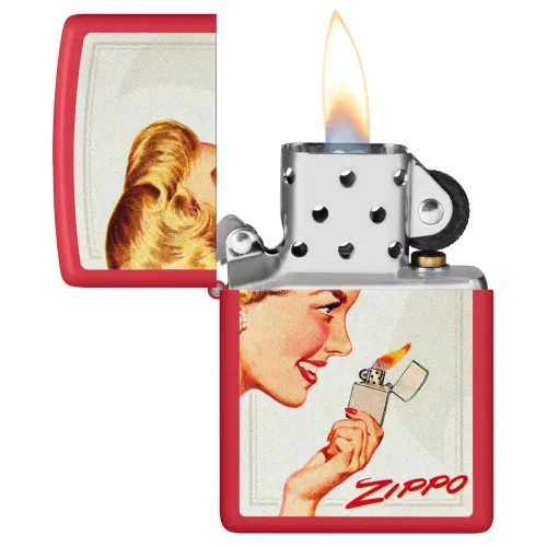 Зажигалки бензиновые набор ZIPPO Red Matte и Black Matte Vintage Ad Lighter Set, красная, черная (46295)