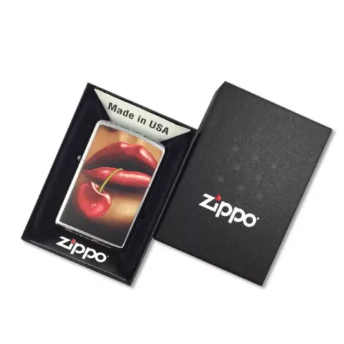 Зажигалка бензиновая ZIPPO Lips & Cherries High Polish Chrome, полированный хром (28655)