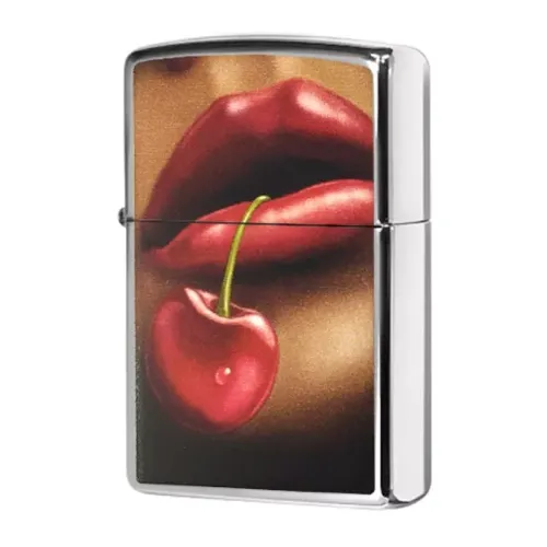 Зажигалка бензиновая ZIPPO Lips & Cherries High Polish Chrome, полированный хром (28655)