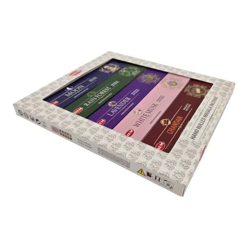 Подарунковий набір пахощів з підставкою HEM Masala, 5 ароматів по 15 г: Moon, Rain Forest, Lavender, White Musk, Chandan (DN36528)
