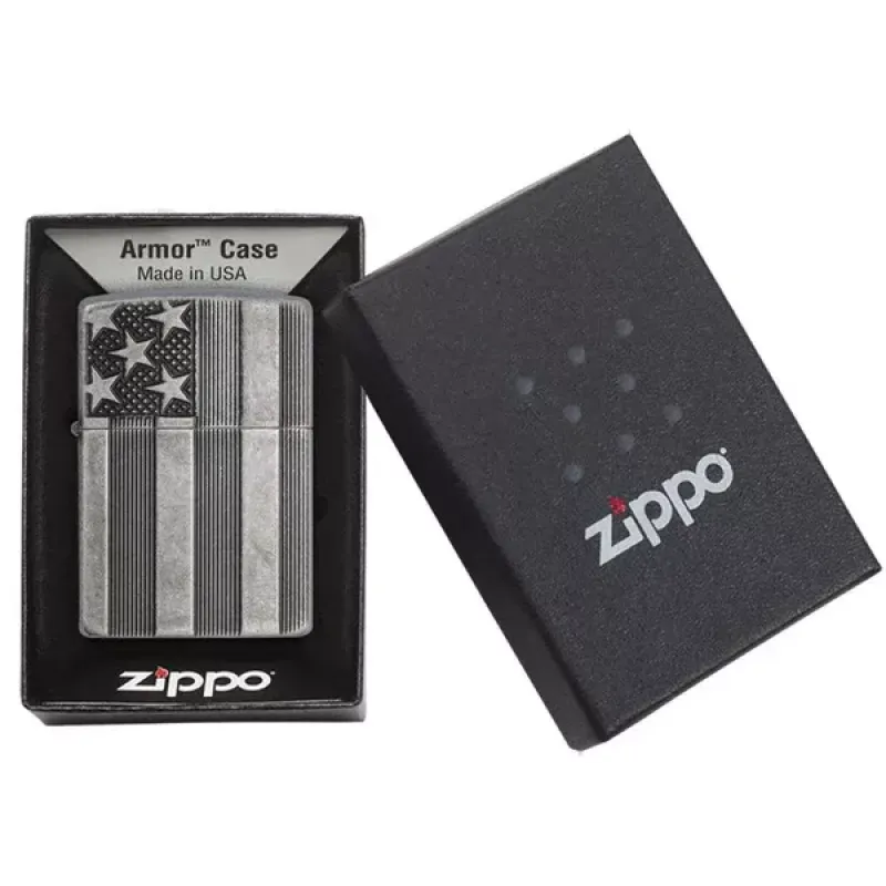 Запальничка бензинова армована ZIPPO Armor® U.S.Flag Antique Silver Plate (28974)