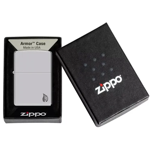 Зажигалка армированная бензиновая ZIPPO Armor® High Polish Chrome Flame Design зеркальный хром (46396)