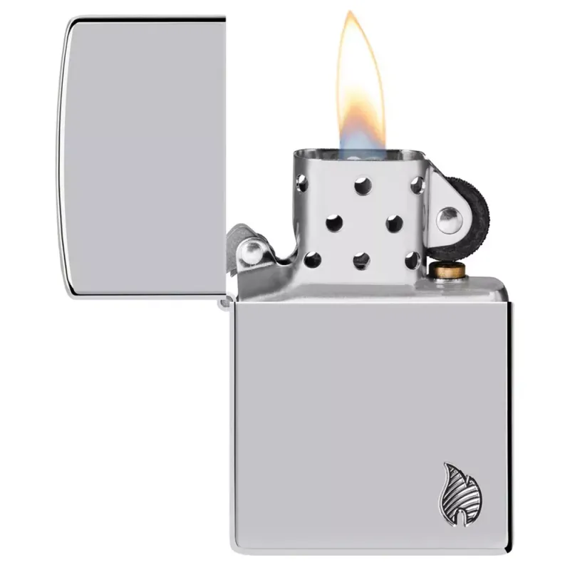 Зажигалка армированная бензиновая ZIPPO Armor® High Polish Chrome Flame Design зеркальный хром (46396)