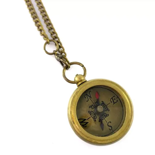 Компас карманный бронзовый на цепочке Compass Round Locket d-3.3,h-1,1 см (DN34899)