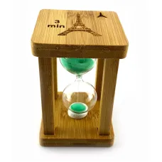 Часы песочные на 3 мин в бамбуке "Эйфелева башня" зеленый песок 9,5 х6, 5х6, 5 см (DN29766D)