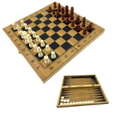 Ігровий набір 3 в 1 нарди, шахи, шашки DUKE дерево бамбук, картонна упаковка (38,7 х 38,7 х2, 3 cм) (DN36040)