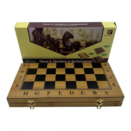 Ігрові набори Ігровий набір 3 в 1 нарди, шахи, шашки DUKE дерево бамбук, картонна упаковка (38,7 х 38,7 х2, 3 cм) (DN36040)