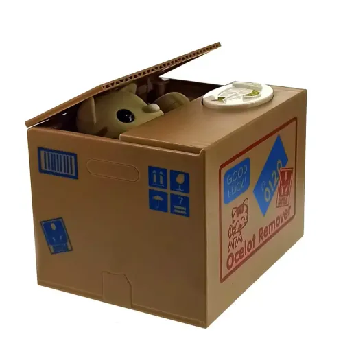 Скарбнички Інтерактивна скарбничка "Кішка Злодюжка біла" на батарейках (12х9х10 см) пластик, коричневий (DN29756E)