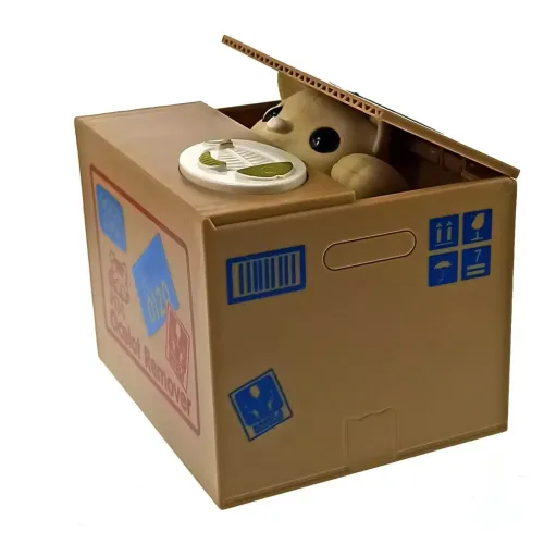 Скарбнички Інтерактивна скарбничка "Кішка Злодюжка біла" на батарейках (12х9х10 см) пластик, коричневий (DN29756E)