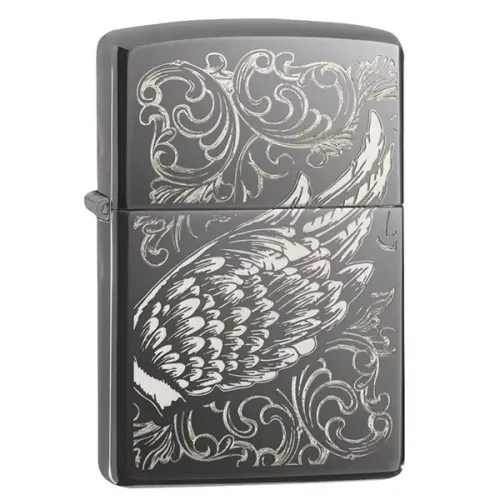 Бензиновые зажигалки Зажигалка бензиновая Zippo Filigree Flame and Wing Design Черная (29881)
