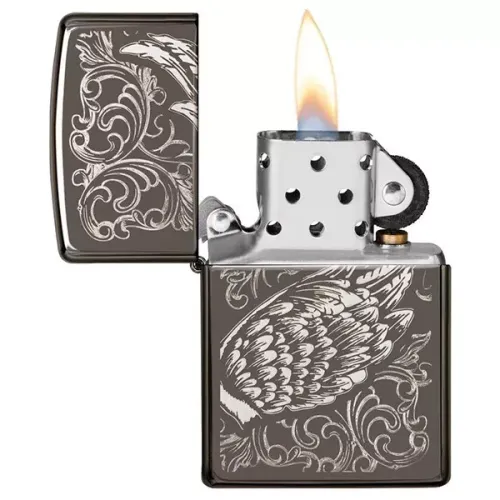 Бензиновые зажигалки Зажигалка бензиновая Zippo Filigree Flame and Wing Design Черная (29881)