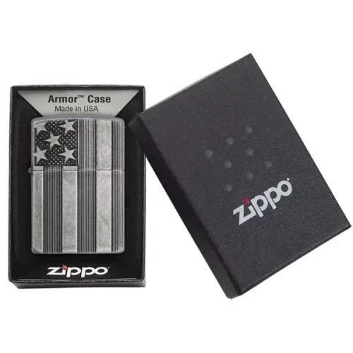 Бензинові запальнички Запальничка бензинова армована ZIPPO Armor® U.S.Flag Antique Silver Plate (28974)