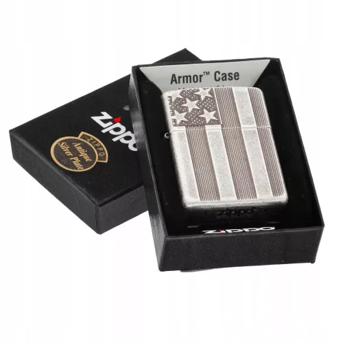 Бензинові запальнички Запальничка бензинова армована ZIPPO Armor® U.S.Flag Antique Silver Plate (28974)