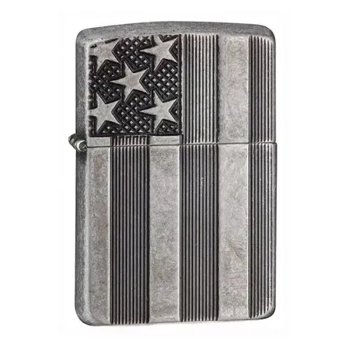 Бензинові запальнички Запальничка бензинова армована ZIPPO Armor® U.S.Flag Antique Silver Plate (28974)