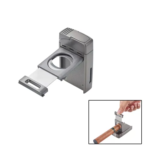 Газові запальнички Запальничка газова для сигари 2 турбо обрізувач сигар Silver Match Andorr темний хром, подарункова коробка коробка (40674371)