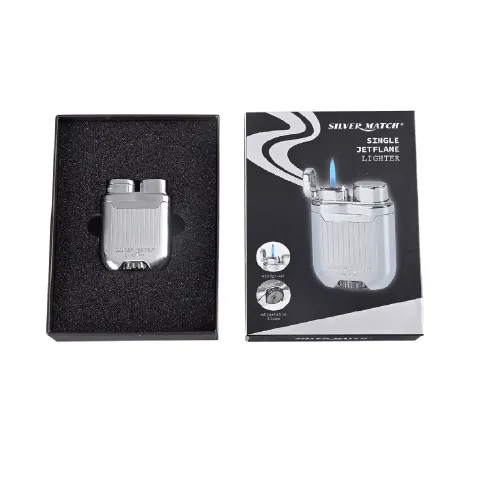 Газові запальнички Запальничка газова турбо Silver Match Bucarest метал, регулювання полум'я, сріблясто-перлинна, подарункова коробка (40674376SL)