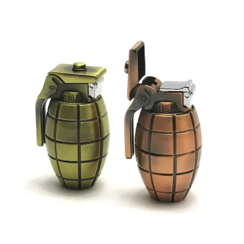 Газовые зажигалки Зажигалка металлическая газовая турбо зеленое пламя "Граната" цвет латунь 6х4х3,5 см (DN27804B)