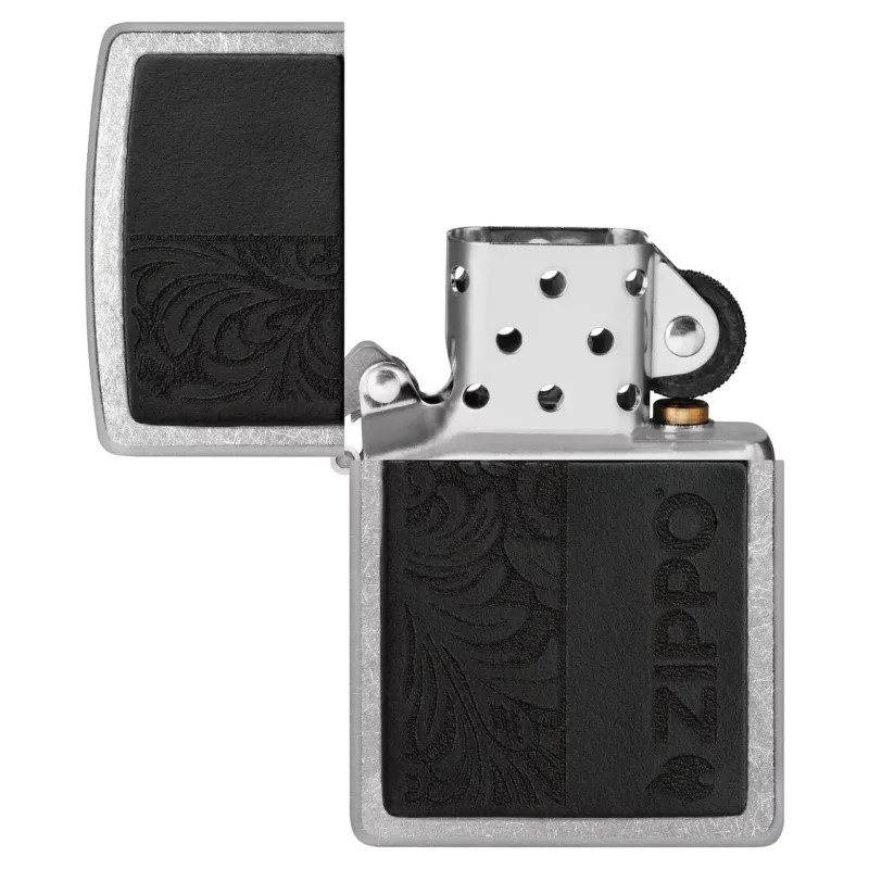 Зажигалка бензиновая ZIPPO Black Leather Emblem - Zippo Design, хром, кожа, черный (49919)