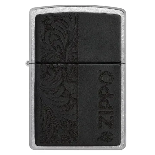 Зажигалка бензиновая ZIPPO Black Leather Emblem - Zippo Design, хром, кожа, черный (49919)